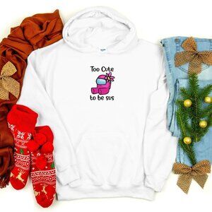 Among Us Youth Hoodie Too Cute To Be SUS nisex Size 10-12 Gamer Gift Girls New